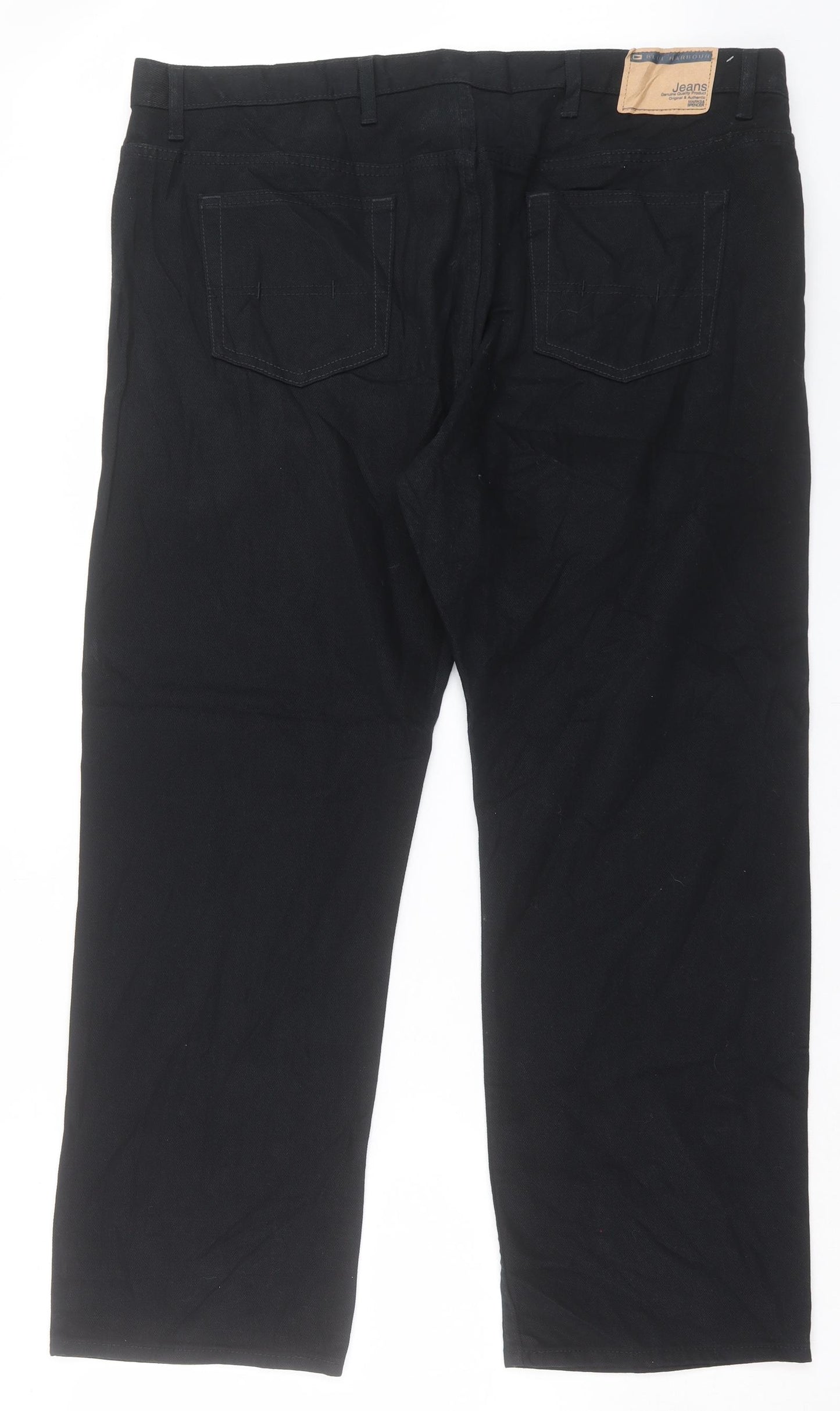 Marks and Spencer Mens Black Cotton Straight Jeans Size 42 in L29 in Regular Button - Short Leg