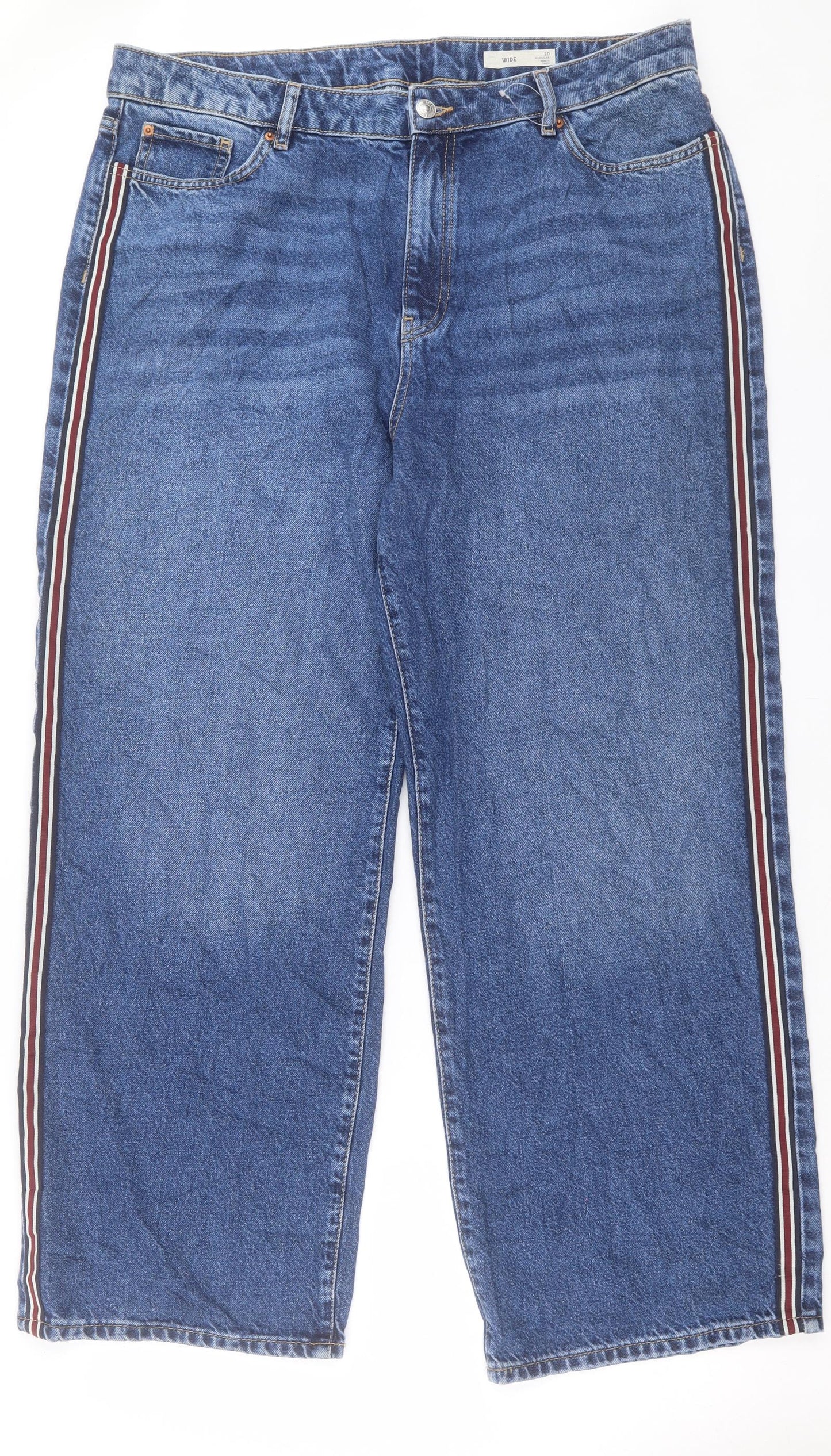 Marks and Spencer Womens Blue Cotton Wide-Leg Jeans Size 20 L30 in Regular Button