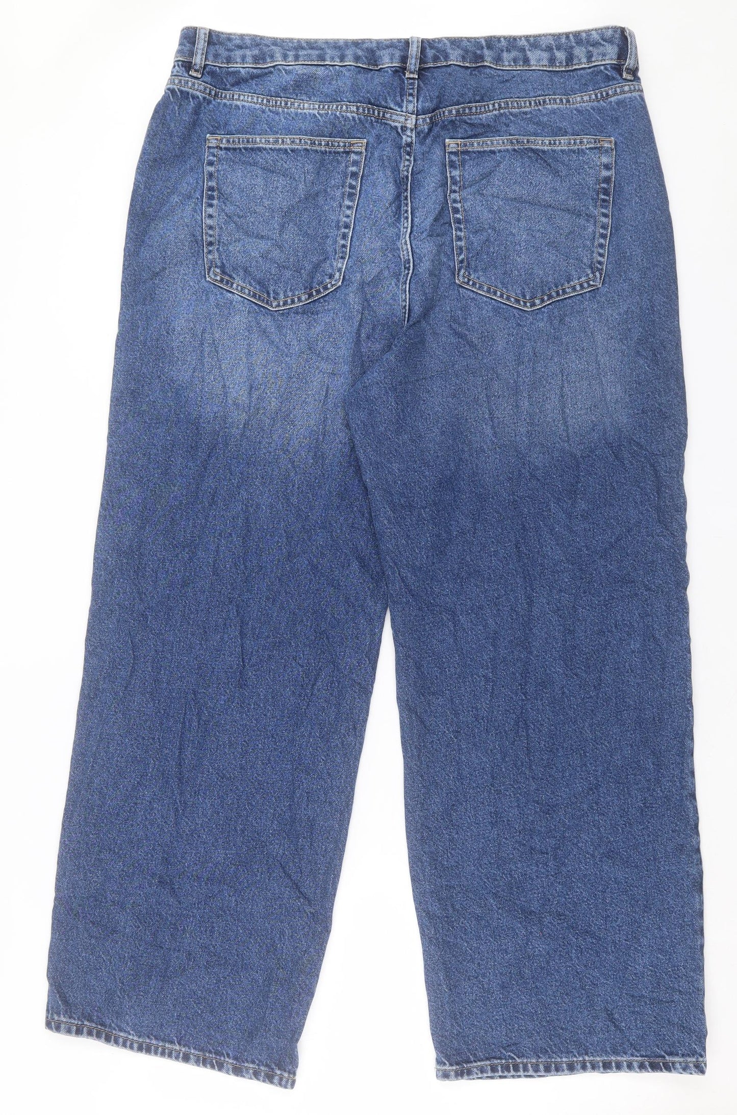 Marks and Spencer Womens Blue Cotton Wide-Leg Jeans Size 20 L30 in Regular Button