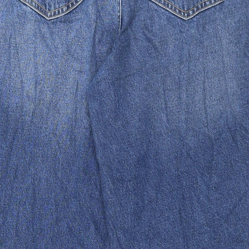 Marks and Spencer Womens Blue Cotton Wide-Leg Jeans Size 20 L30 in Regular Button