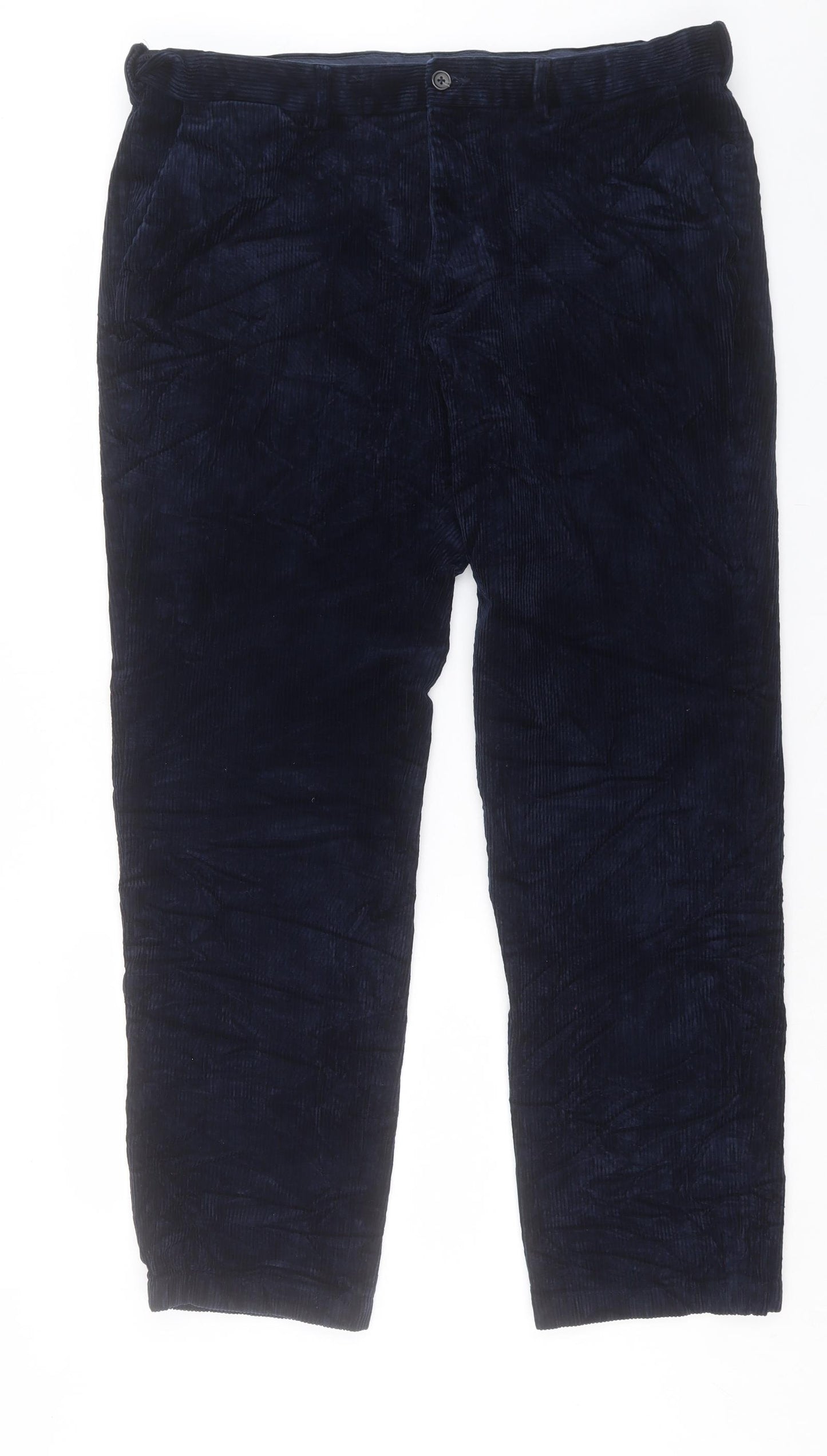 Marks and Spencer Mens Blue Cotton Trousers Size 40 in L33 in Regular Button - Long Leg