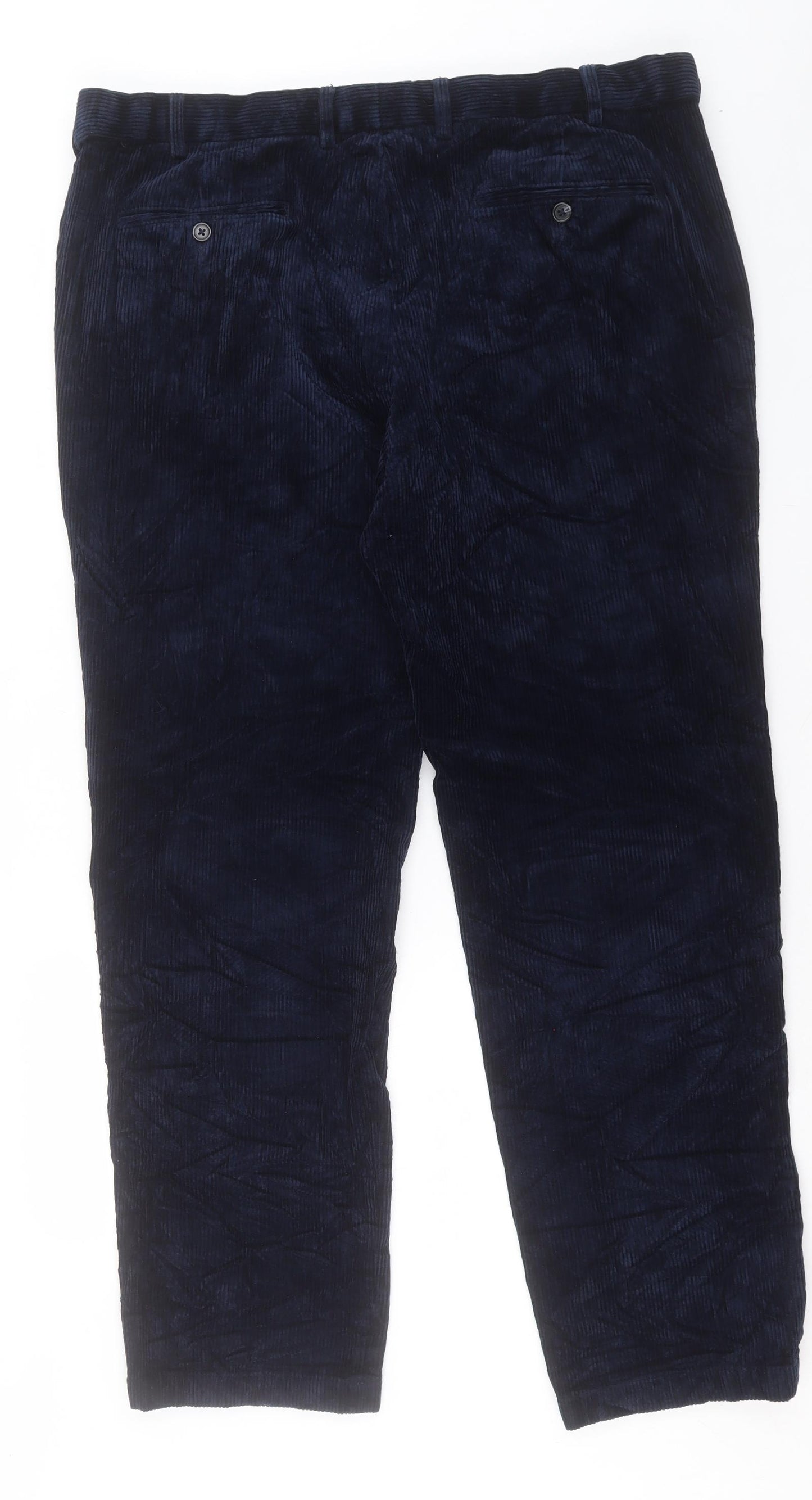 Marks and Spencer Mens Blue Cotton Trousers Size 40 in L33 in Regular Button - Long Leg