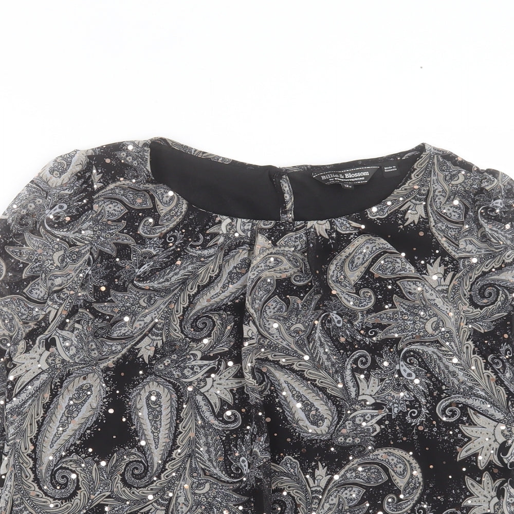 Billie & Blossom Womens Grey Paisley Polyester Basic Blouse Size 12 Crew Neck