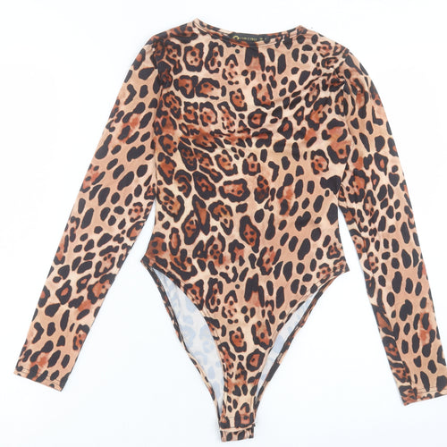 I SAW IT FIRST Womens Brown Animal Print Polyester Bodysuit One-Piece Size 6 Snap