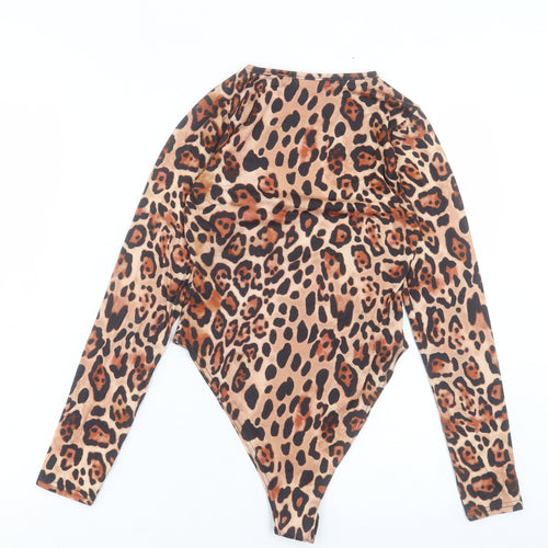 I SAW IT FIRST Womens Brown Animal Print Polyester Bodysuit One-Piece Size 6 Snap