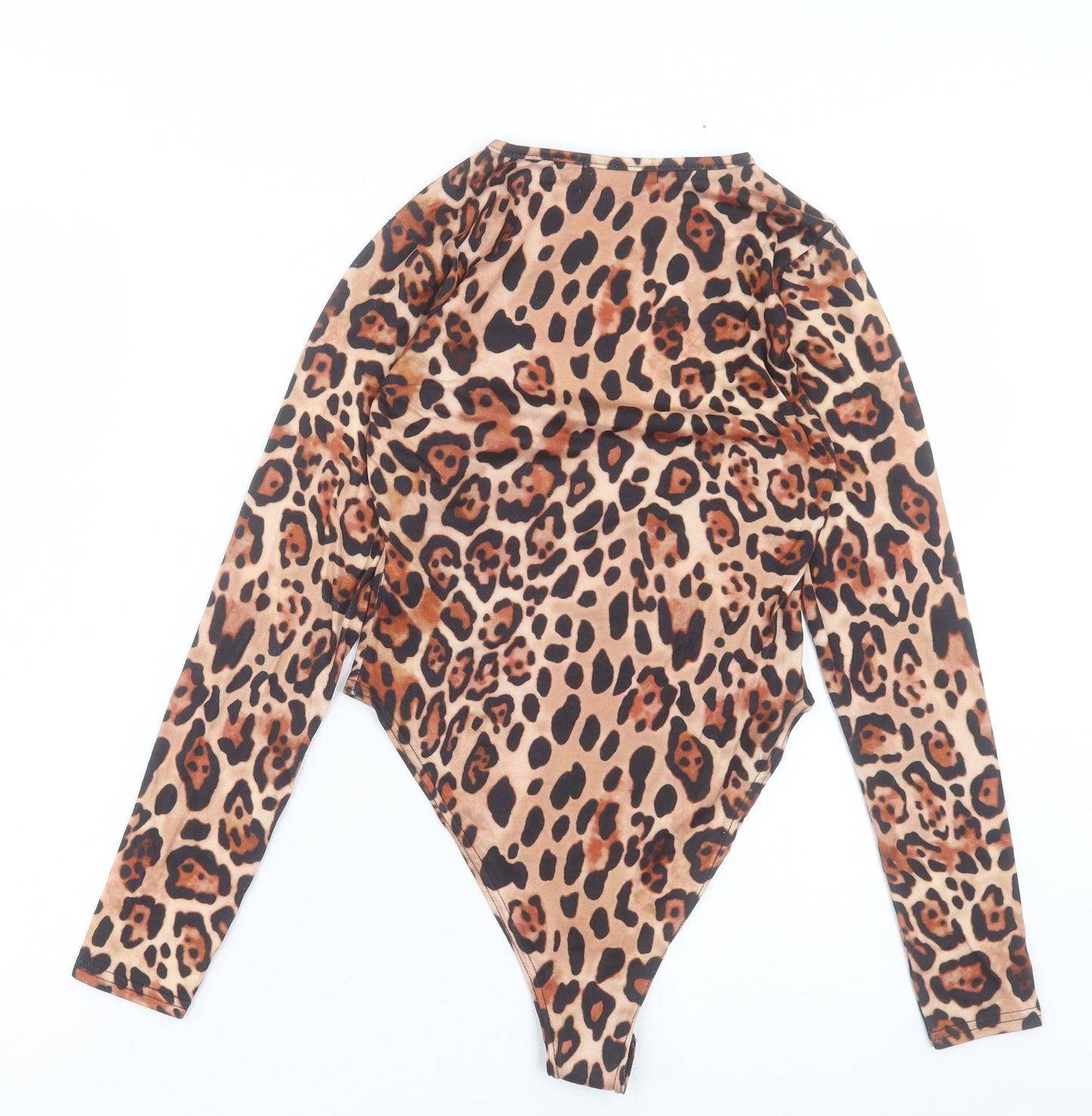 I SAW IT FIRST Womens Brown Animal Print Polyester Bodysuit One-Piece Size 6 Snap