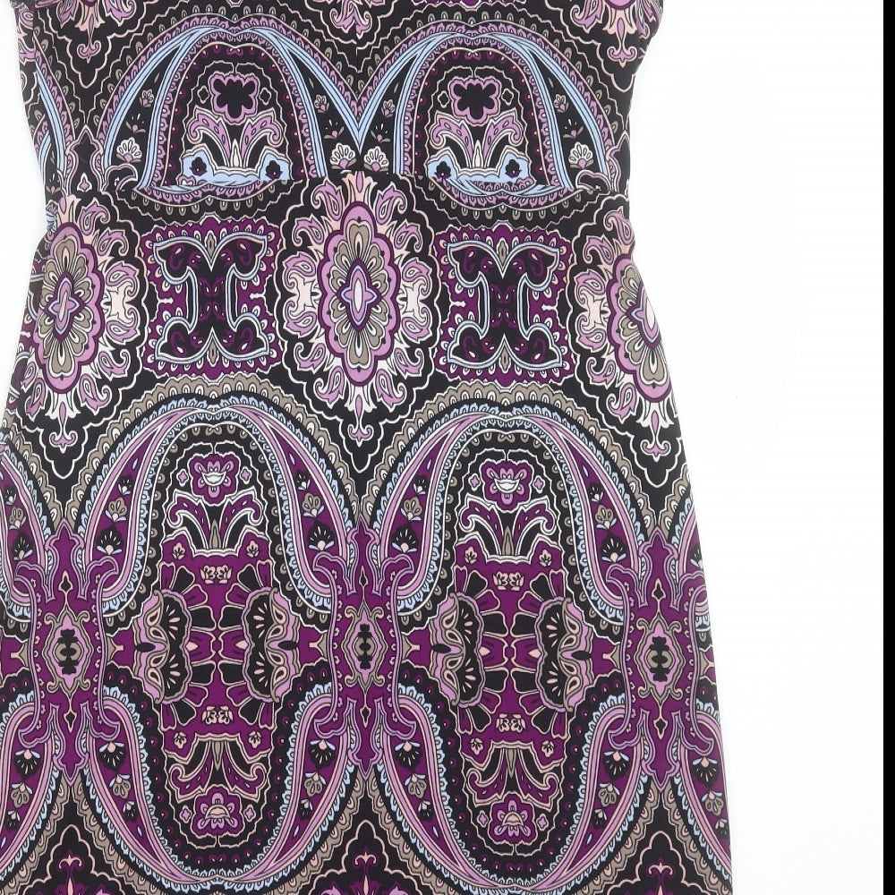M&Co Womens Purple Paisley Viscose Sheath Size 16 V-Neck Pullover