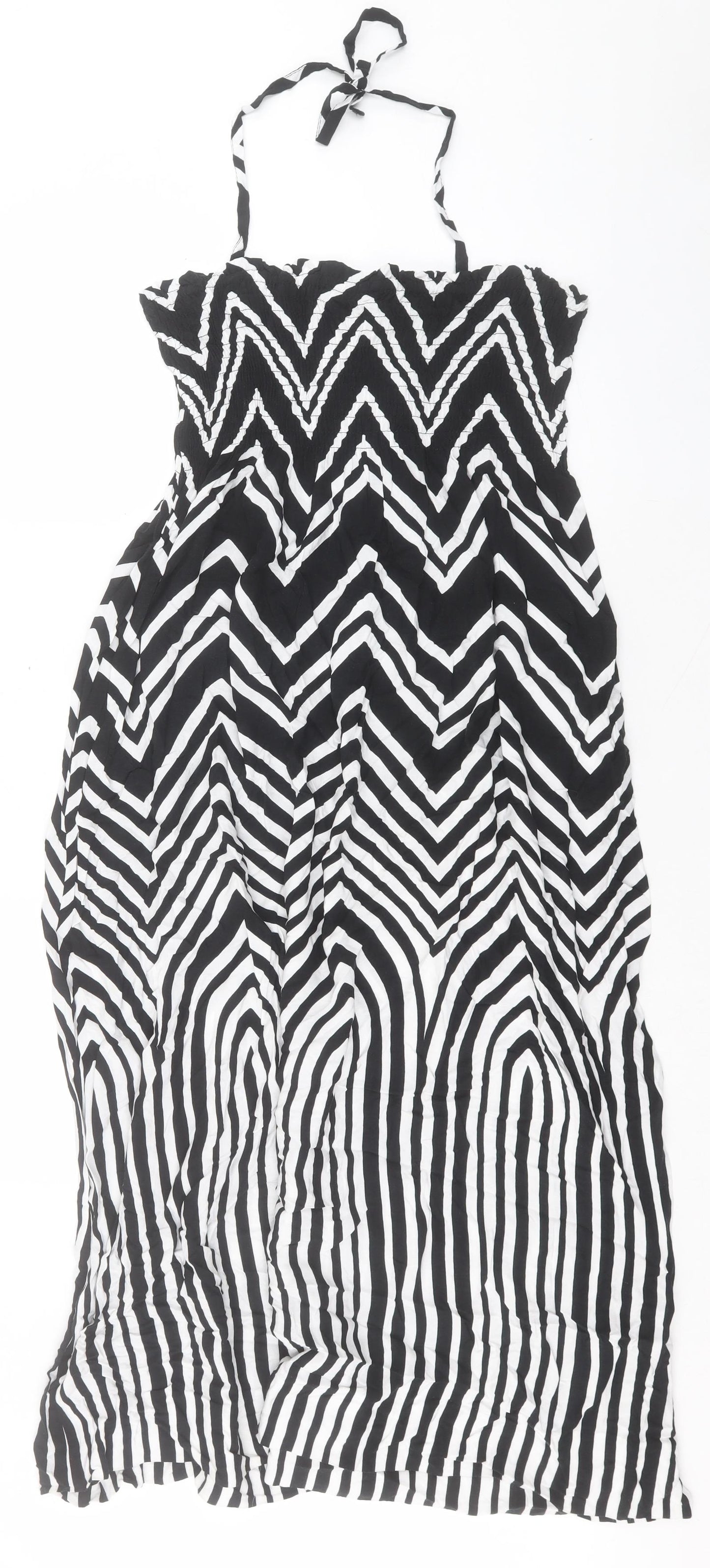 Marks and Spencer Womens Black Striped Viscose A-Line Size 18 Square Neck Pullover