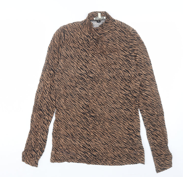 Oasis Womens Brown Animal Print Viscose Basic T-Shirt Size M Round Neck