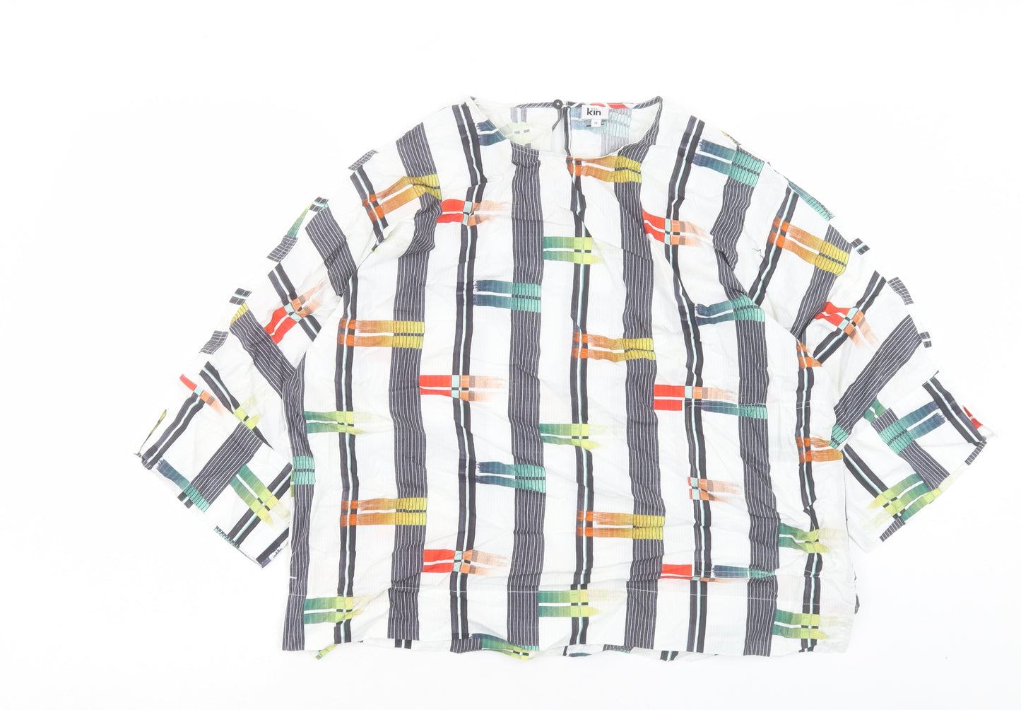 Kinn Womens Multicoloured Geometric Cotton Basic T-Shirt Size 12 Crew Neck