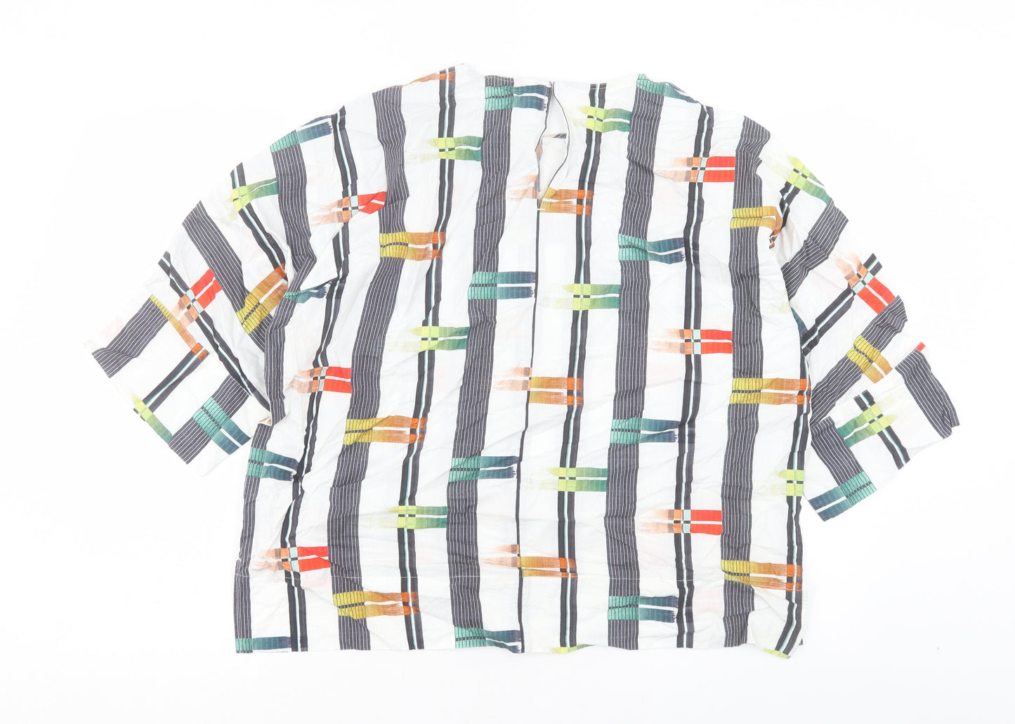 Kinn Womens Multicoloured Geometric Cotton Basic T-Shirt Size 12 Crew Neck