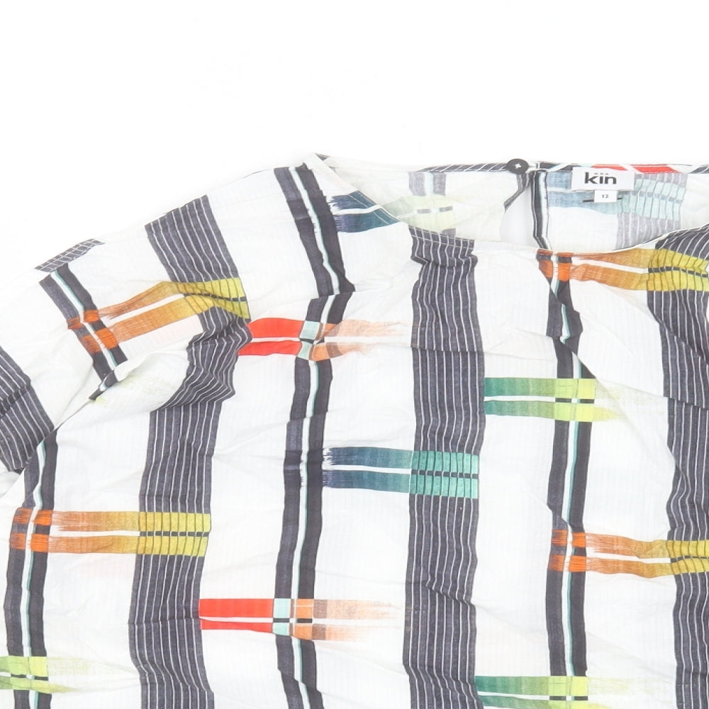 Kinn Womens Multicoloured Geometric Cotton Basic T-Shirt Size 12 Crew Neck