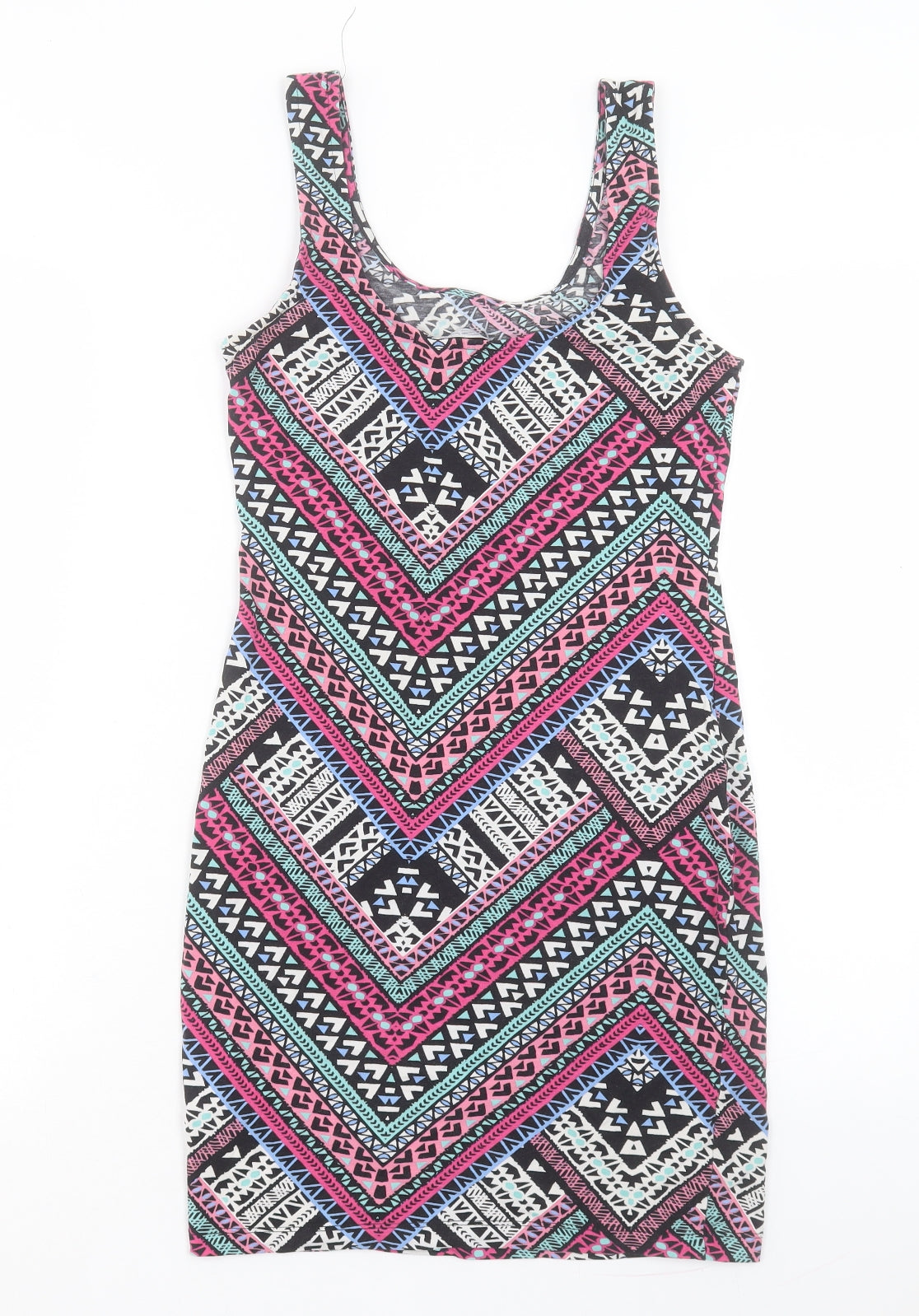 New Look Womens Pink Geometric Cotton Bodycon Size 12 Scoop Neck Pullover