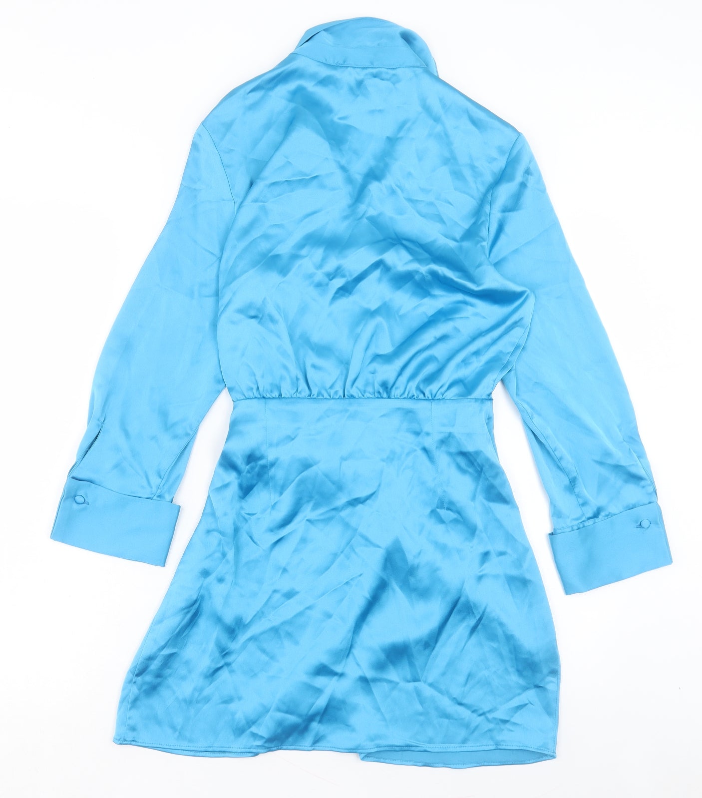 Zara Womens Blue Polyester Shirt Dress Size S Collared Button