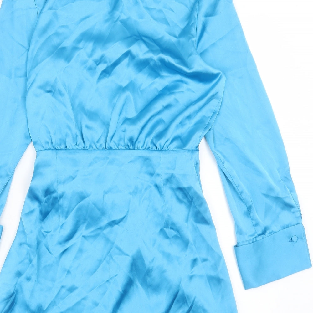 Zara Womens Blue Polyester Shirt Dress Size S Collared Button