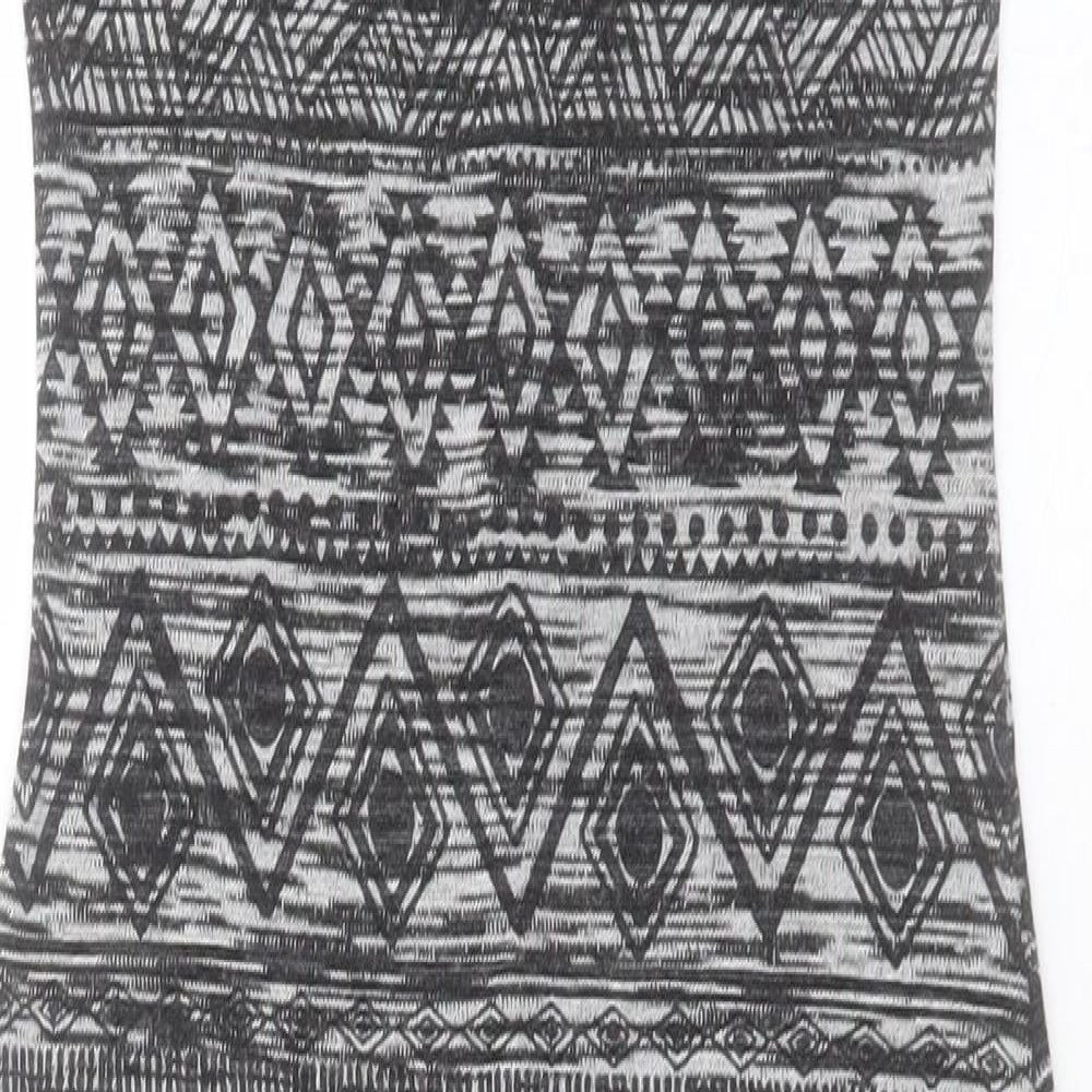 New Look Womens Grey Geometric Viscose Bodycon Size 10 Boat Neck Pullover