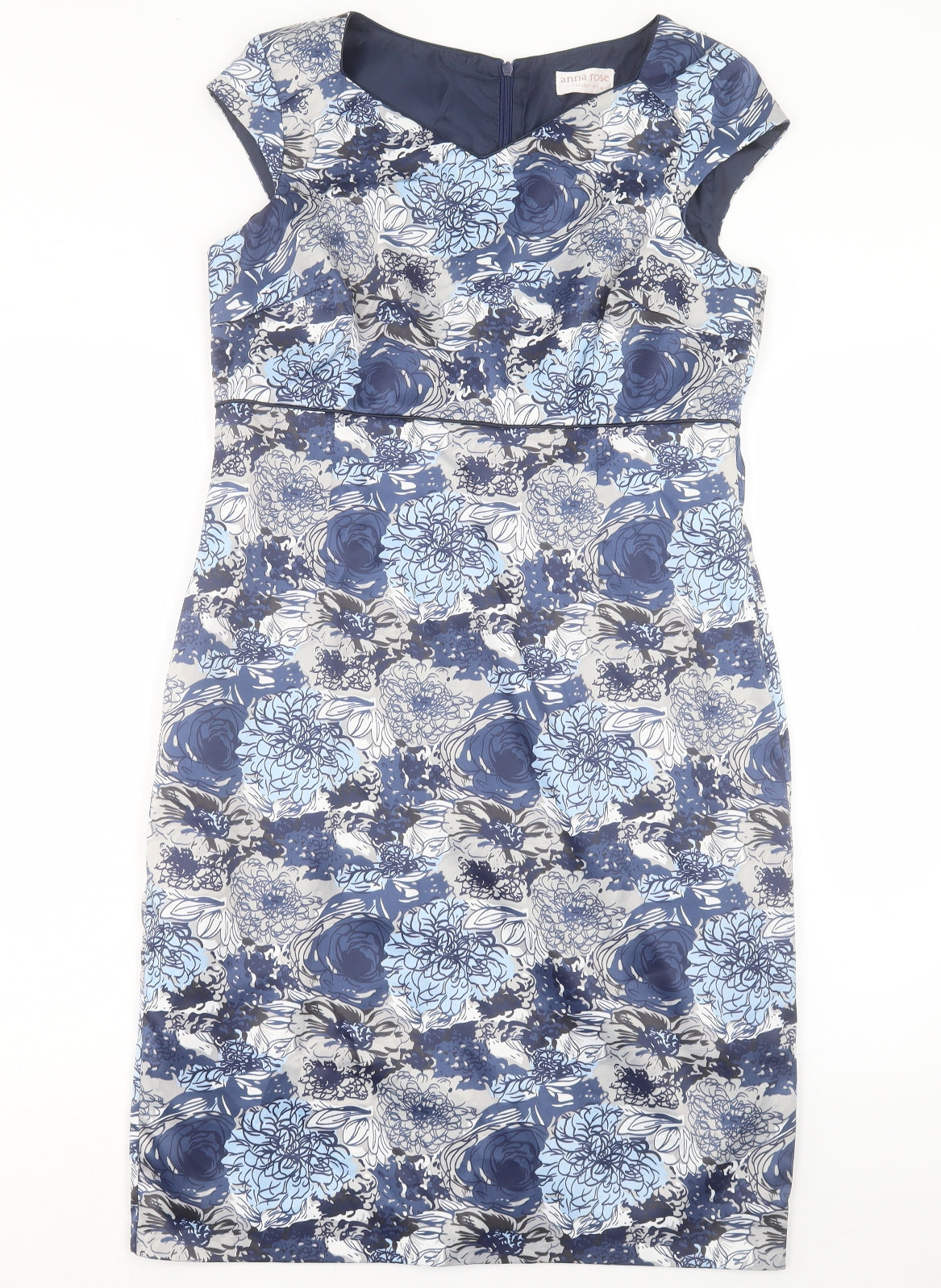 anna rose Womens Blue Floral Polyester Pencil Dress Size 12 V-Neck Zip