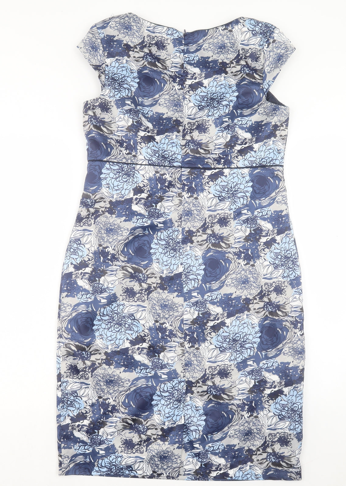 anna rose Womens Blue Floral Polyester Pencil Dress Size 12 V-Neck Zip