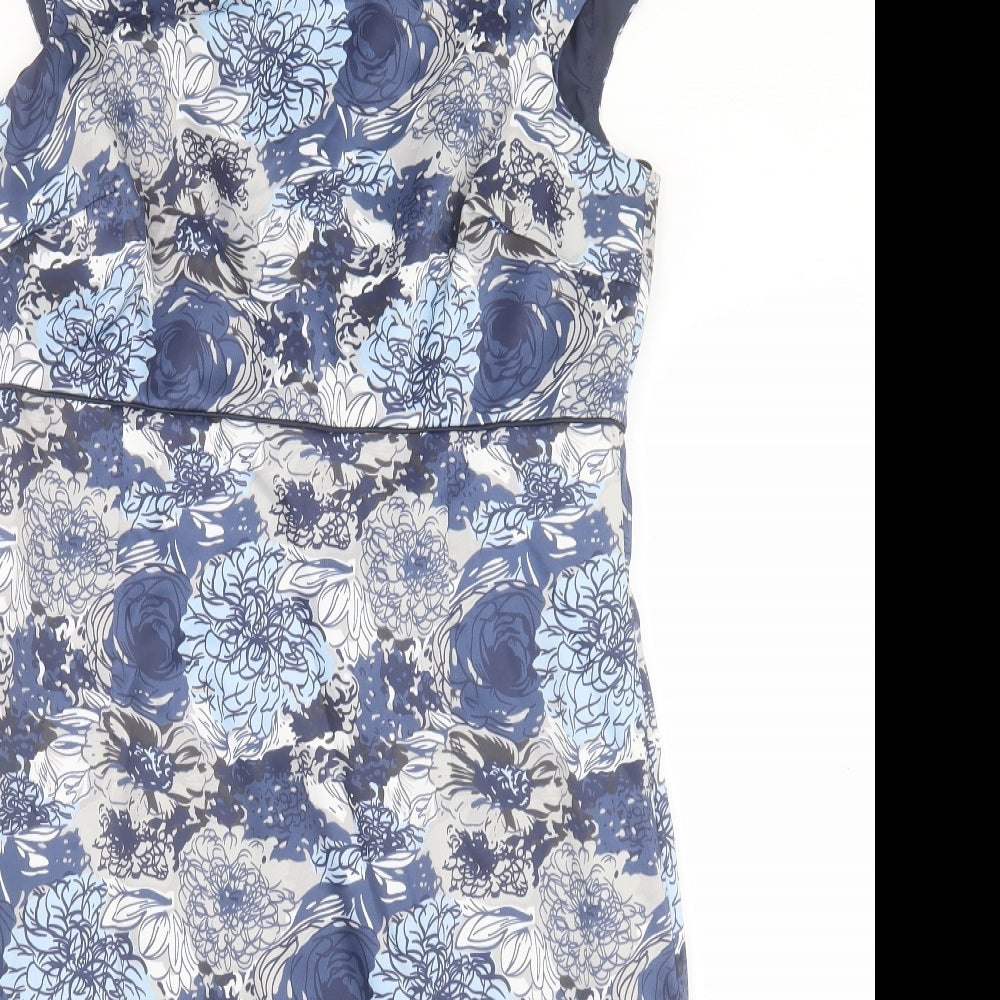 anna rose Womens Blue Floral Polyester Pencil Dress Size 12 V-Neck Zip