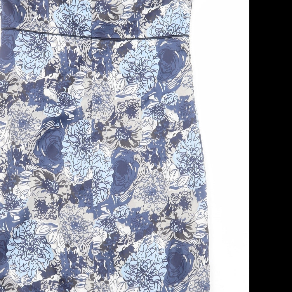 anna rose Womens Blue Floral Polyester Pencil Dress Size 12 V-Neck Zip