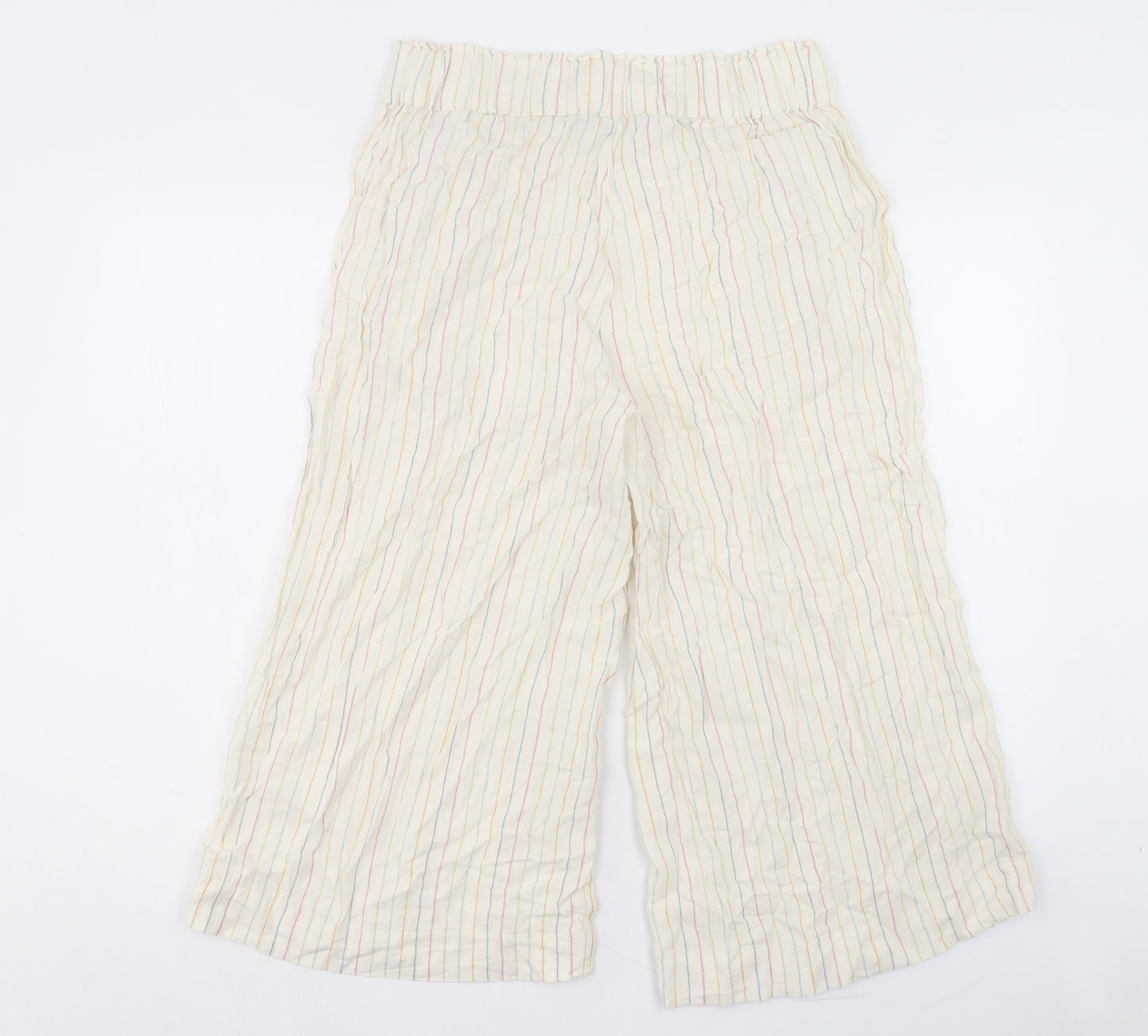 Marks and Spencer Womens Ivory Striped Linen Trousers Size 14 L20 in Regular