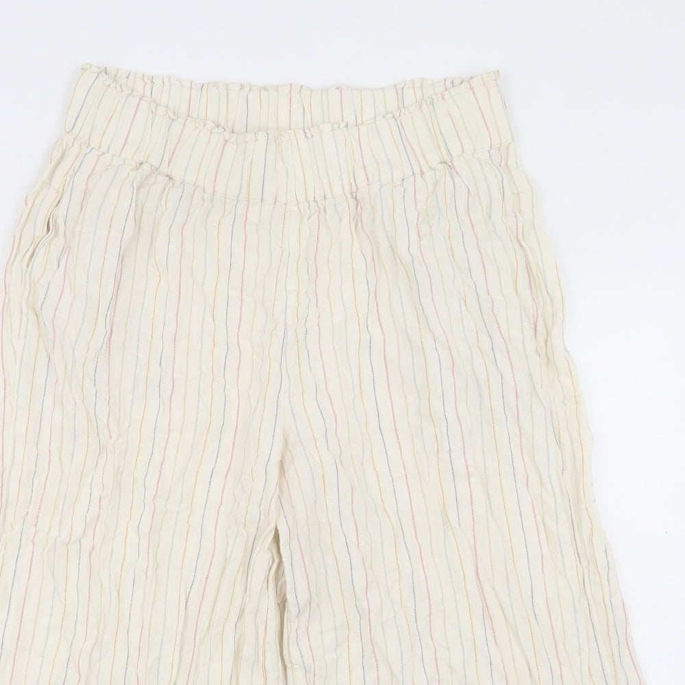 Marks and Spencer Womens Ivory Striped Linen Trousers Size 14 L20 in Regular