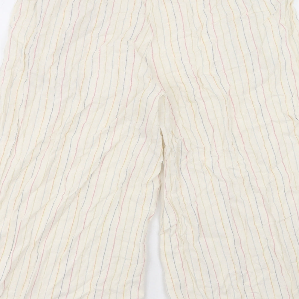 Marks and Spencer Womens Ivory Striped Linen Trousers Size 14 L20 in Regular