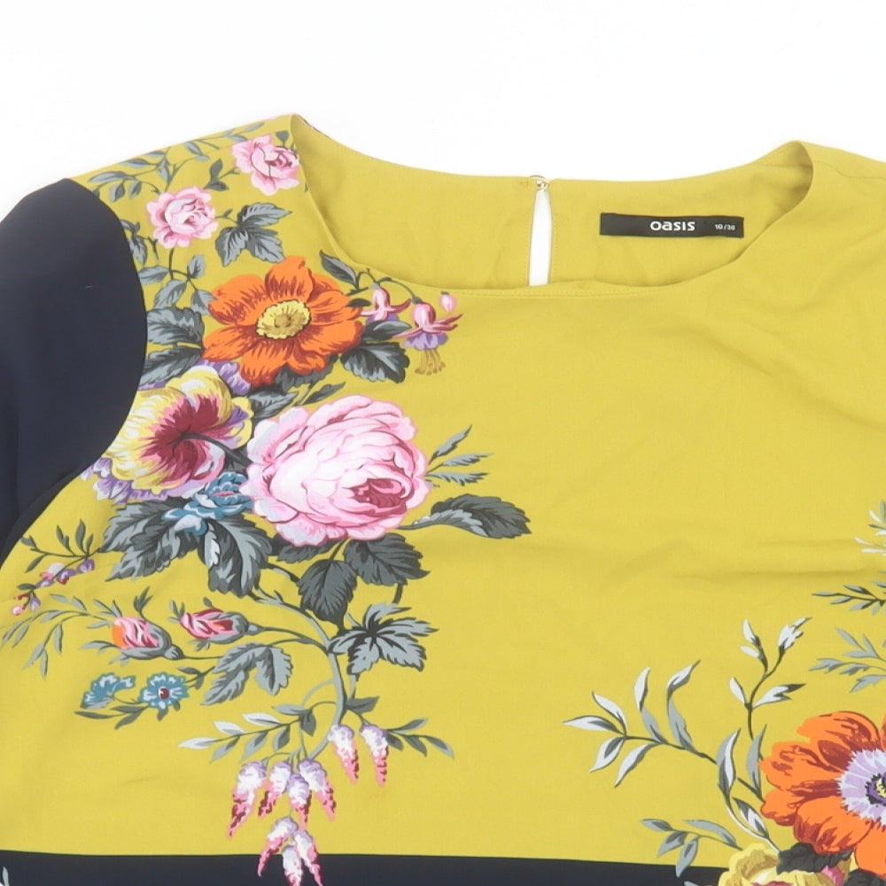 Oasis Womens Multicoloured Floral Polyester Basic Blouse Size 10 Crew Neck