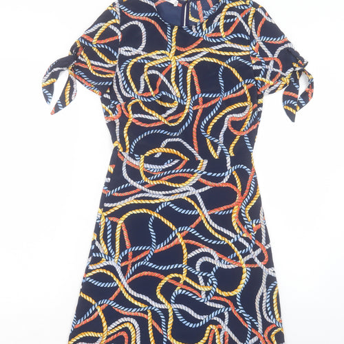 Mango Womens Multicoloured Geometric Polyester A-Line Size S Crew Neck Button