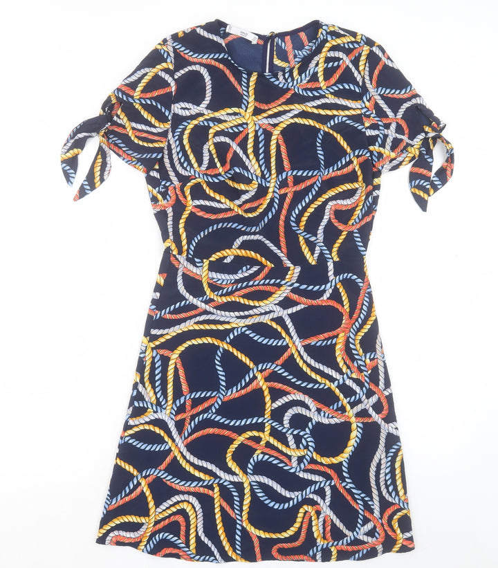Mango Womens Multicoloured Geometric Polyester A-Line Size S Crew Neck Button