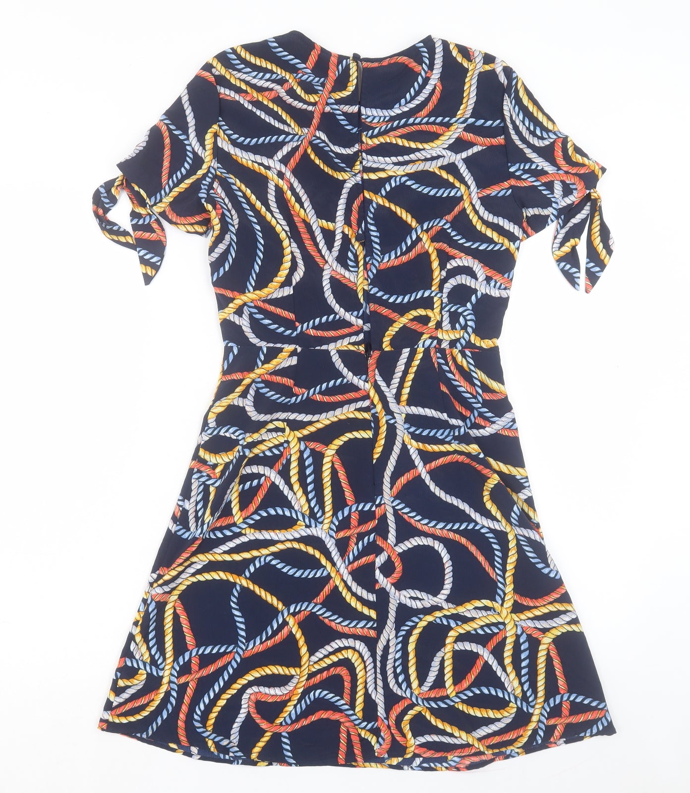 Mango Womens Multicoloured Geometric Polyester A-Line Size S Crew Neck Button