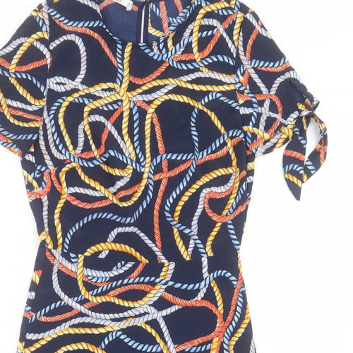 Mango Womens Multicoloured Geometric Polyester A-Line Size S Crew Neck Button
