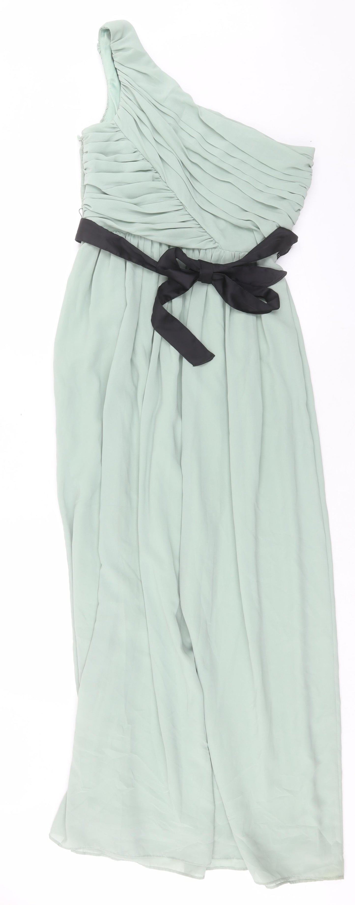 H&M Womens Green Polyester A-Line Size 10 One Shoulder Zip