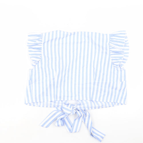 SheIn Womens Blue Striped Polyester Cropped T-Shirt Size L V-Neck