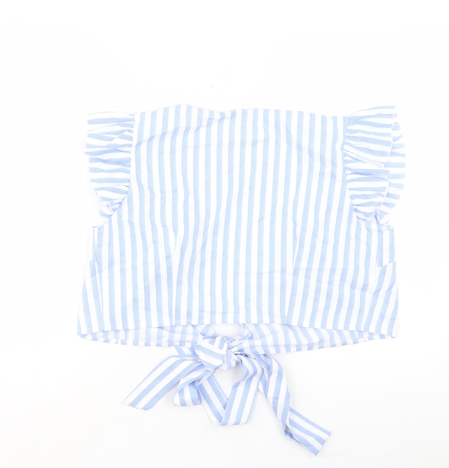 SheIn Womens Blue Striped Polyester Cropped T-Shirt Size L V-Neck