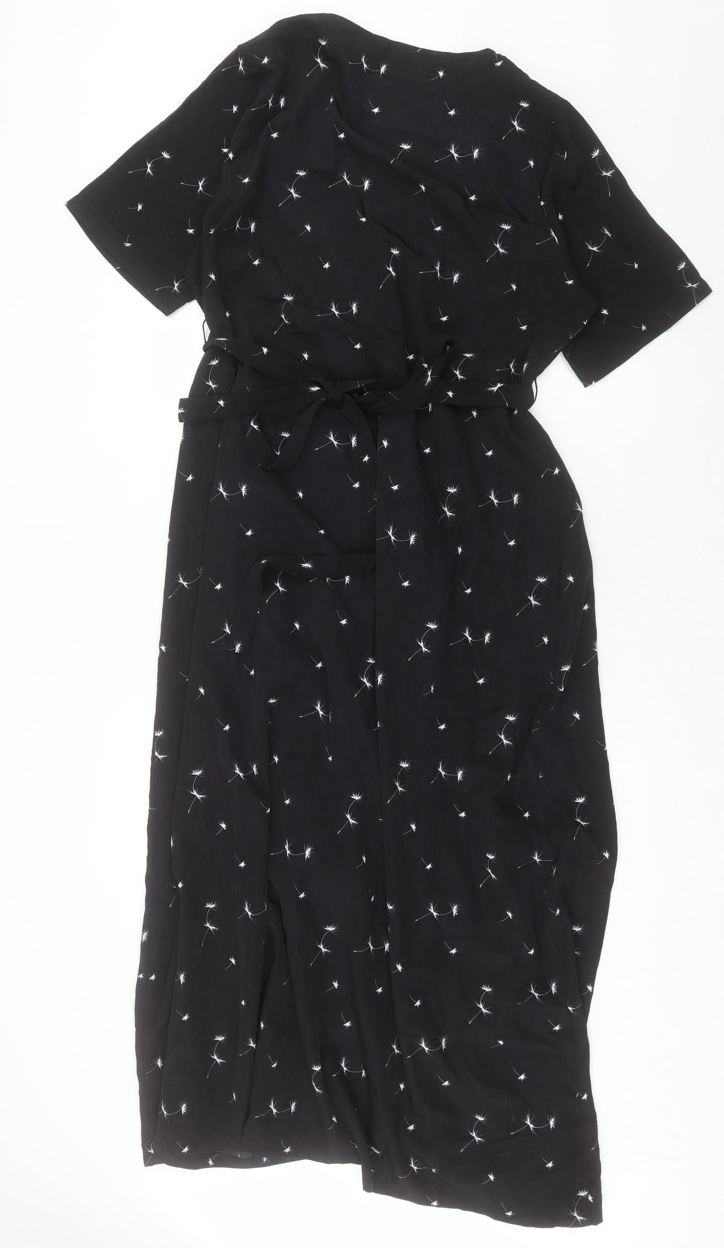 Disturbia Womens Black Geometric Polyester A-Line Size 16 V-Neck Button