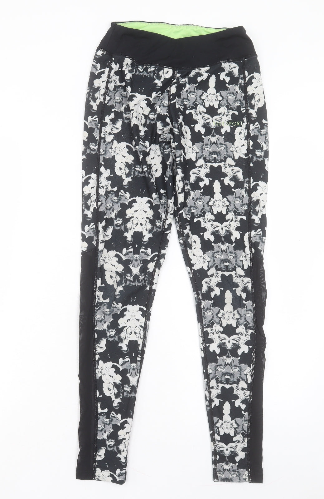Elle Sport Womens Black Geometric Polyester Compression Leggings Size S L28 in Regular Pullover