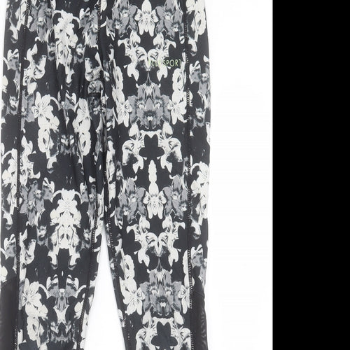 Elle Sport Womens Black Geometric Polyester Compression Leggings Size S L28 in Regular Pullover
