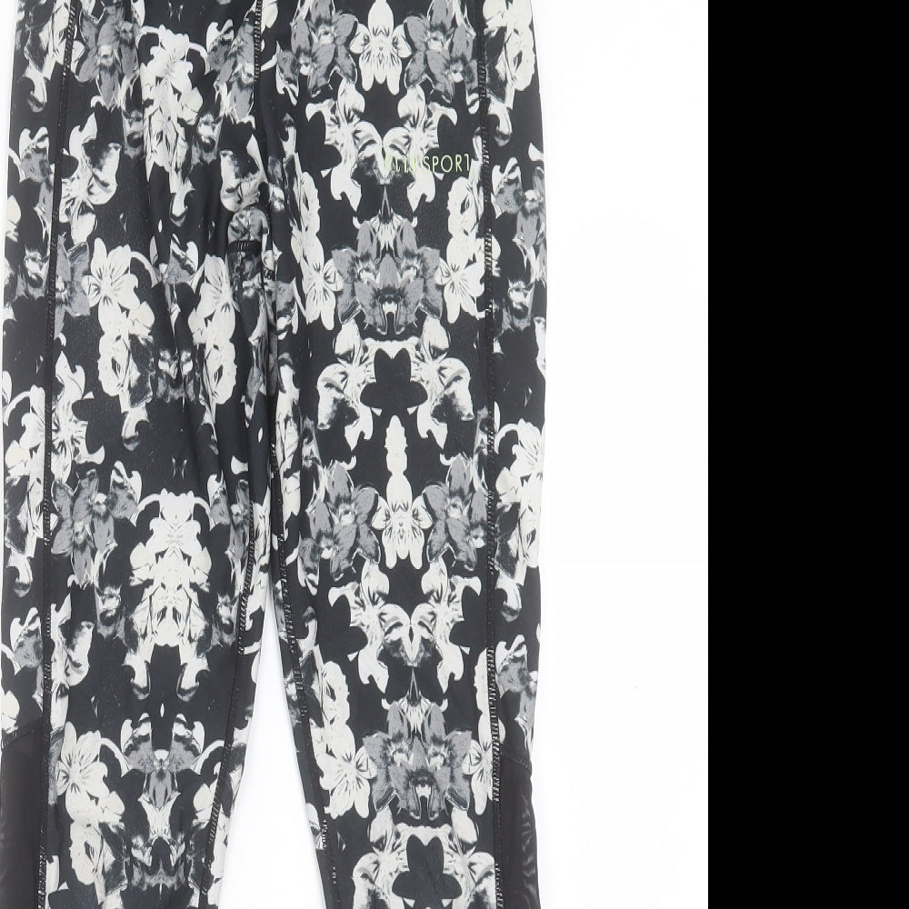 Elle Sport Womens Black Geometric Polyester Compression Leggings Size S L28 in Regular Pullover