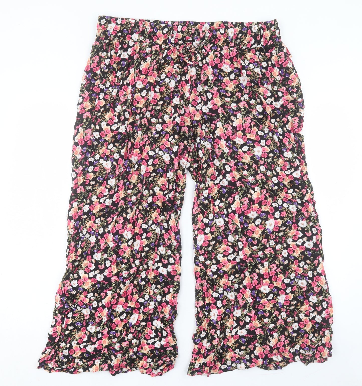 New Look Womens Pink Floral Viscose Trousers Size 18 L27 in Regular Drawstring