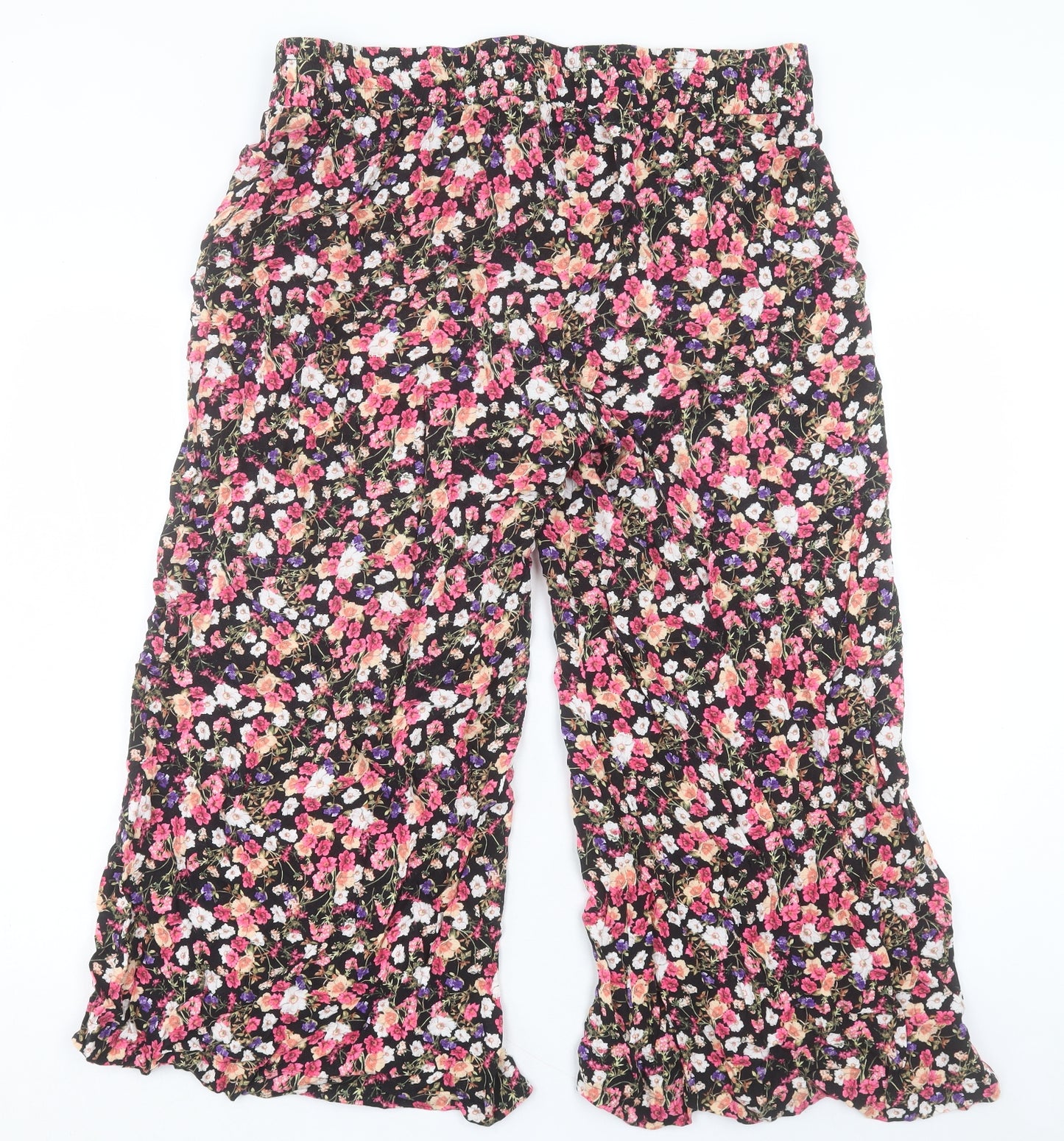 New Look Womens Pink Floral Viscose Trousers Size 18 L27 in Regular Drawstring