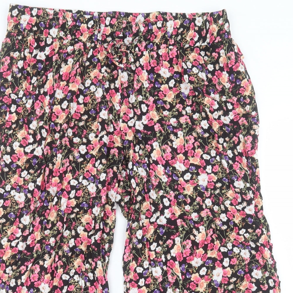 New Look Womens Pink Floral Viscose Trousers Size 18 L27 in Regular Drawstring
