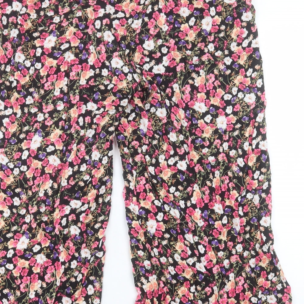 New Look Womens Pink Floral Viscose Trousers Size 18 L27 in Regular Drawstring
