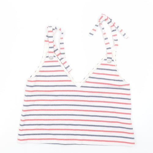 Zara Womens White Striped Cotton Cropped Tank Size M V-Neck