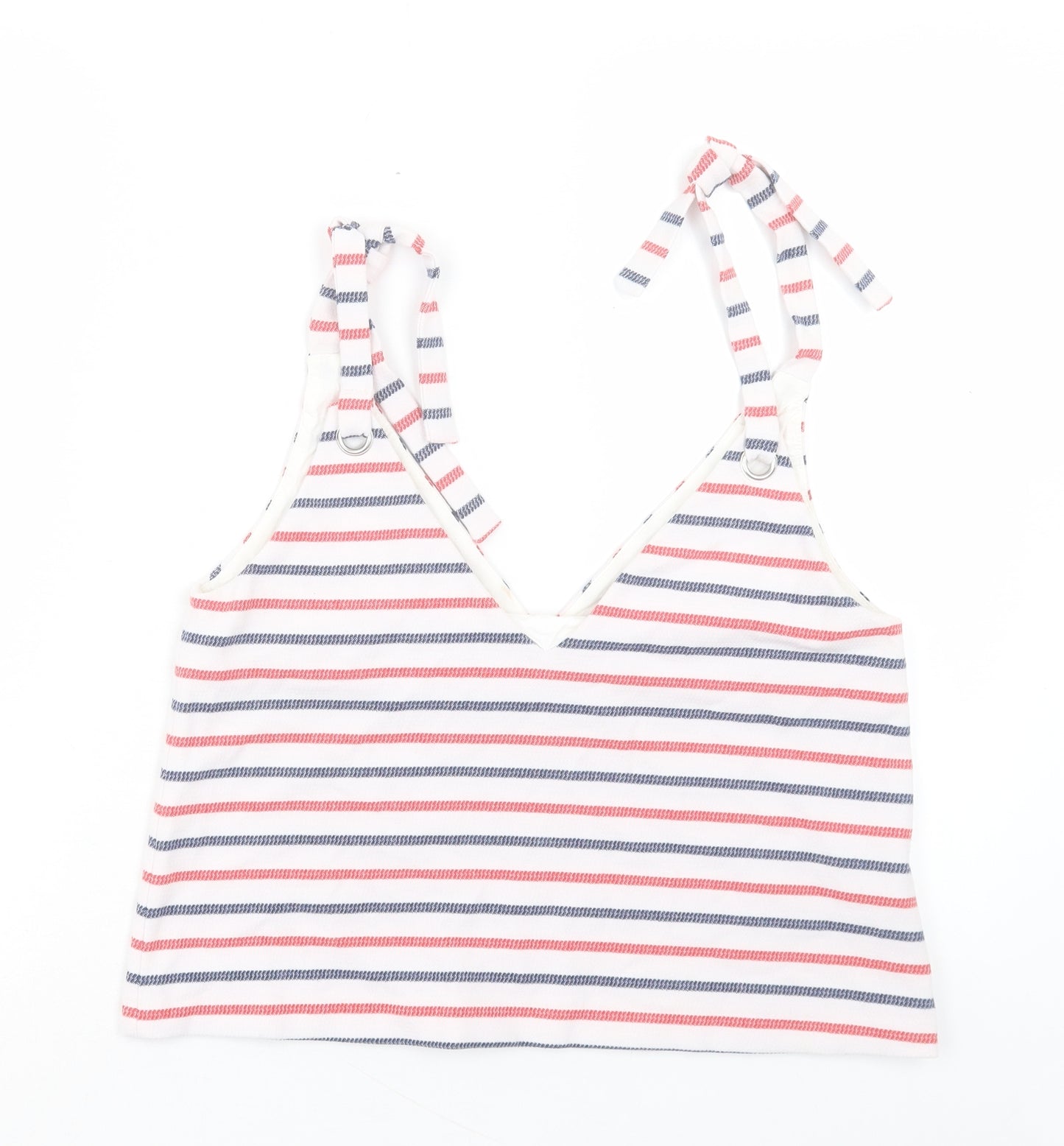 Zara Womens White Striped Cotton Cropped Tank Size M V-Neck