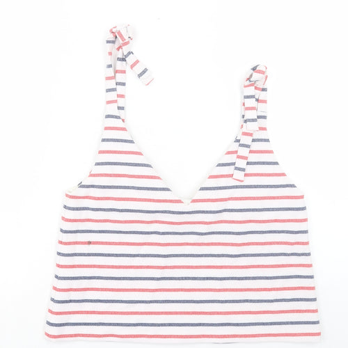 Zara Womens White Striped Cotton Cropped Tank Size M V-Neck
