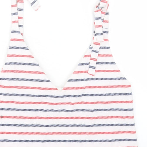 Zara Womens White Striped Cotton Cropped Tank Size M V-Neck