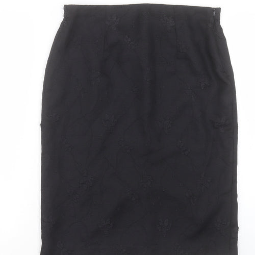 Leslie Fay Womens Black Floral Polyester Straight & Pencil Skirt Size 8 Zip
