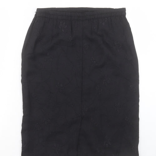 Leslie Fay Womens Black Floral Polyester Straight & Pencil Skirt Size 8 Zip