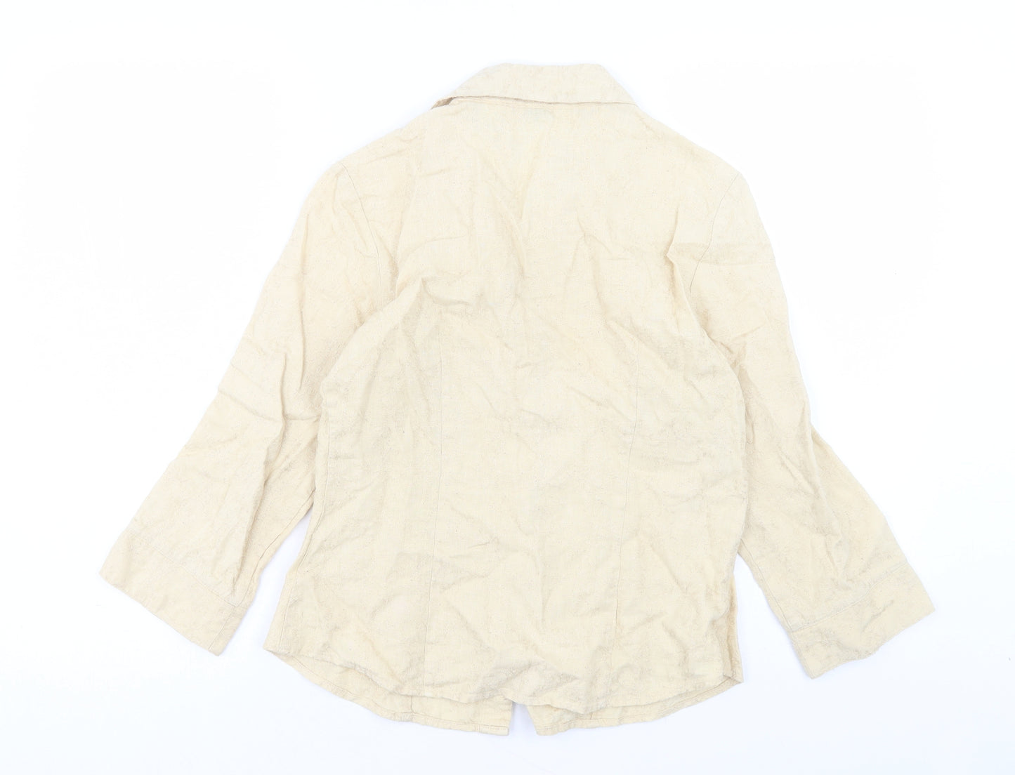 M&Co Womens Ivory Floral Linen Basic Button-Up Size S Collared